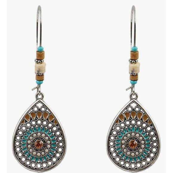 Bohemian Vintage Teardrop Hollow Out Dangle Drop Pierced Earrings - Picture 1 of 3